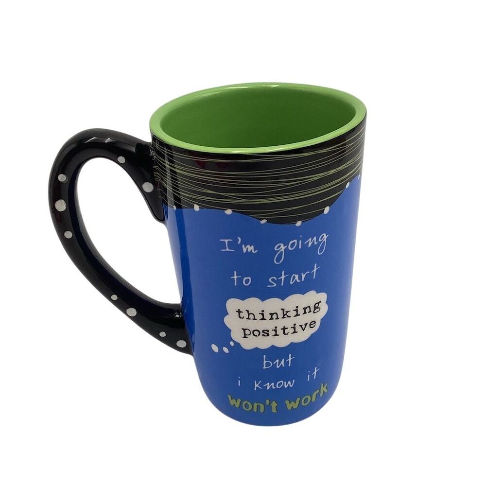 "Thinking Positive" Blue Polka Dot Ceramic‎ Coffee Mug